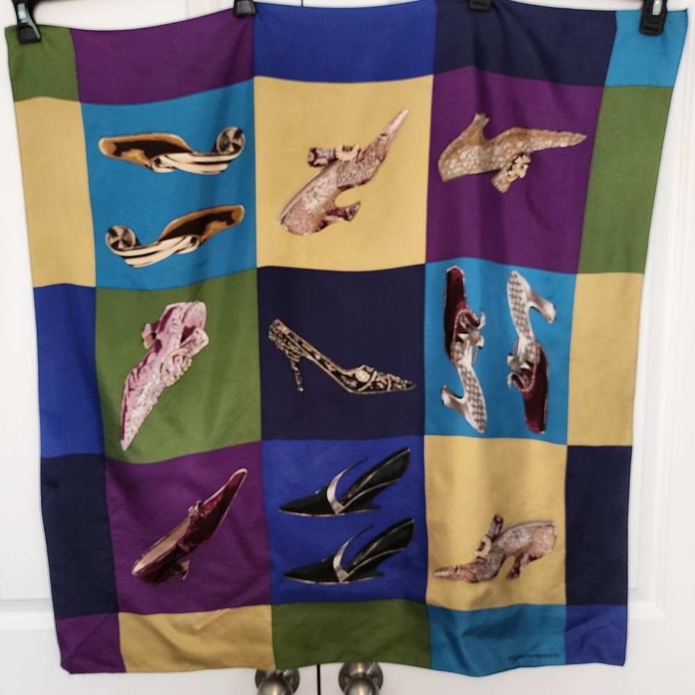 Metropolitan Museum Art Shoes Silk Scarf Square Print Colorful Vintage
